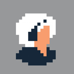 Obraz premium Pixel art of girl characters on white banner background. Multi-ethnic group of 8 bit video game style. Game user or web profile pixel avatars of persons and people for social net portrait.
