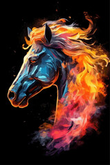 The vector illustration portrays a magnificent horse. Watercolor horse with a black background.