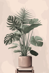 Cosy Minimal House Plants Boho Illustration