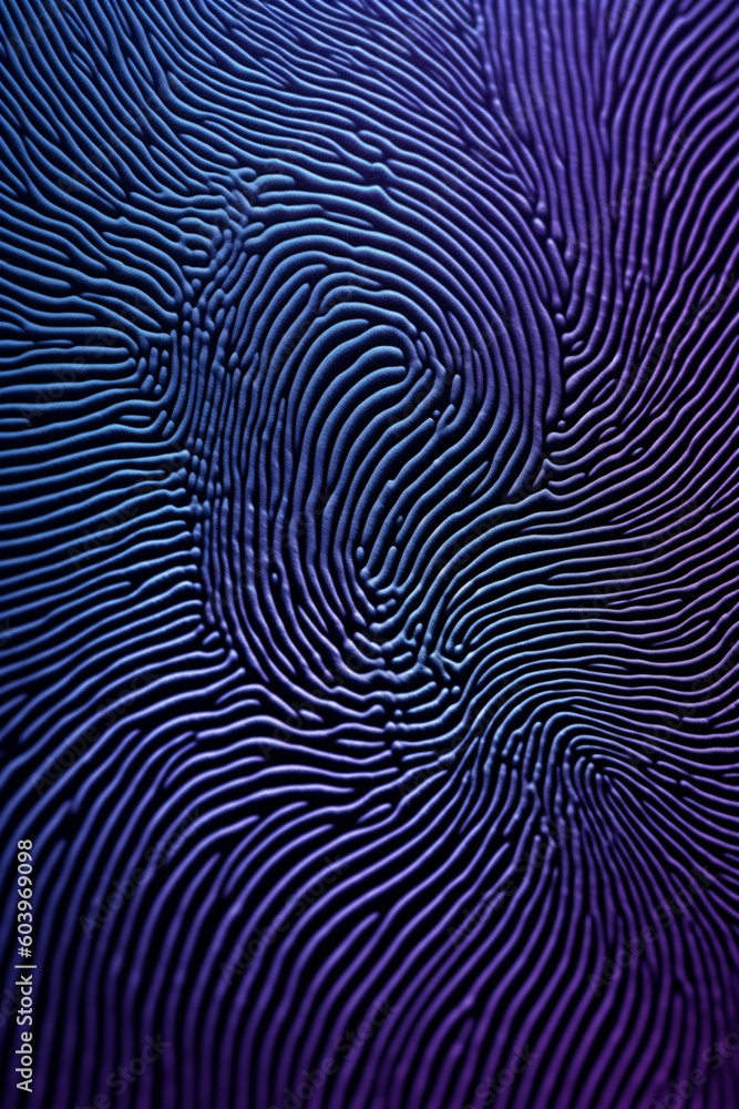 Poster A fingerprint formed by lines and curves, resembling a maze or labyrinth, symbolizing the complexity and uniqueness of human identity. Generative AI technology.