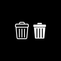 Trash can icon isolated on black background.
