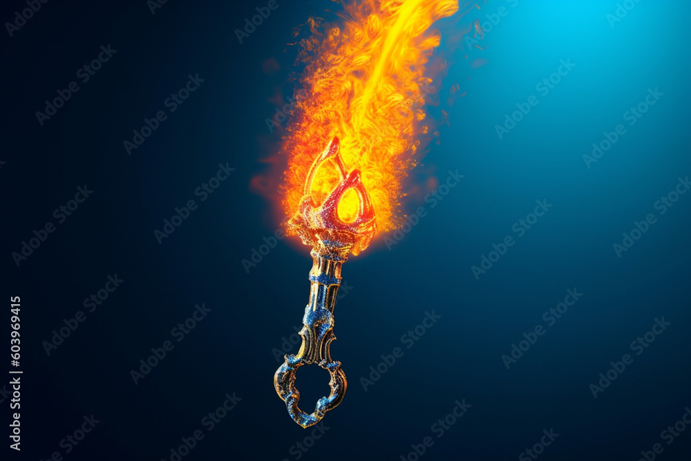 Poster an artistic representation of a flame engulfing a key, symbolizing the power and passion needed to u