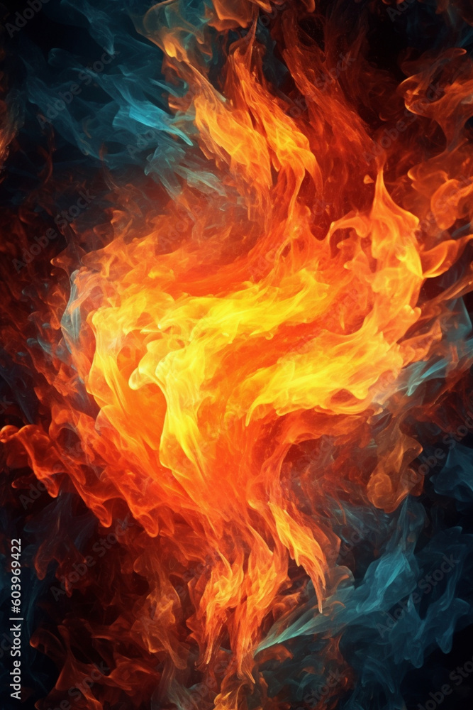 Poster an abstract artwork depicting a series of interconnected flames, symbolizing the unity and strength 