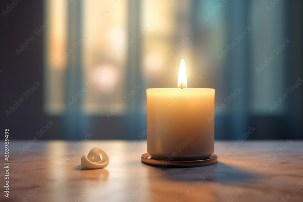 Poster a digital painting of a candle flame casting a soft glow on a tranquil scene, invoking feelings of s