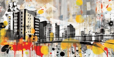 City view. Contemporary art collage. Beautiful illustration picture. Generative AI