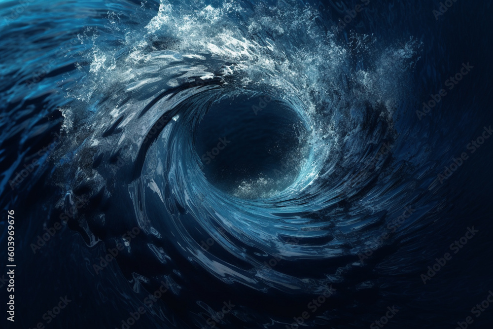 Poster an artistic representation of a water vortex or whirlpool, symbolizing the transformative and powerf