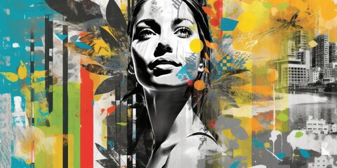 Young woman portrait. Contemporary art collage. Beautiful illustration picture. Generative AI