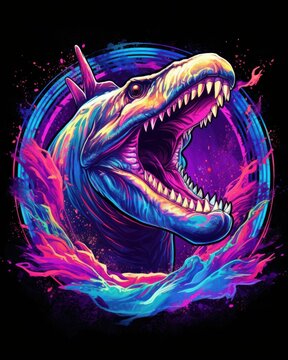 T-shirt design with shark. Beautiful illustration picture. Generative AI