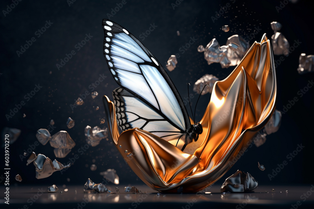 Aufkleber An abstract representation of a butterfly emerging from its chrysalis, symbolizing transformation and the delicate balance of life. Generative AI technology.