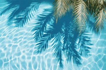 Summer tropical background. Swimming pool with tropical leaf shadow. Generative ai