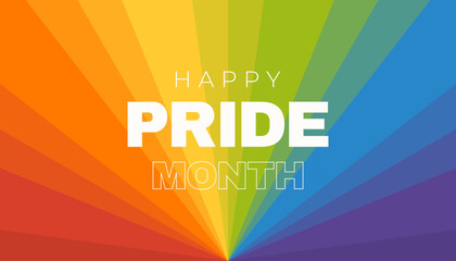 Happy pride month banner. Rainbow colored background. 