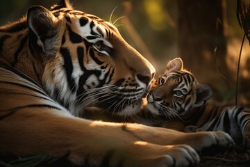 tiger, mothers, day, mother, cat, animal, wildlife, mammal, feline, wild, zoo, nature, stripes, predator, head, fur, big, carnivore, bengal, siberian, black, face, striped, generative ai