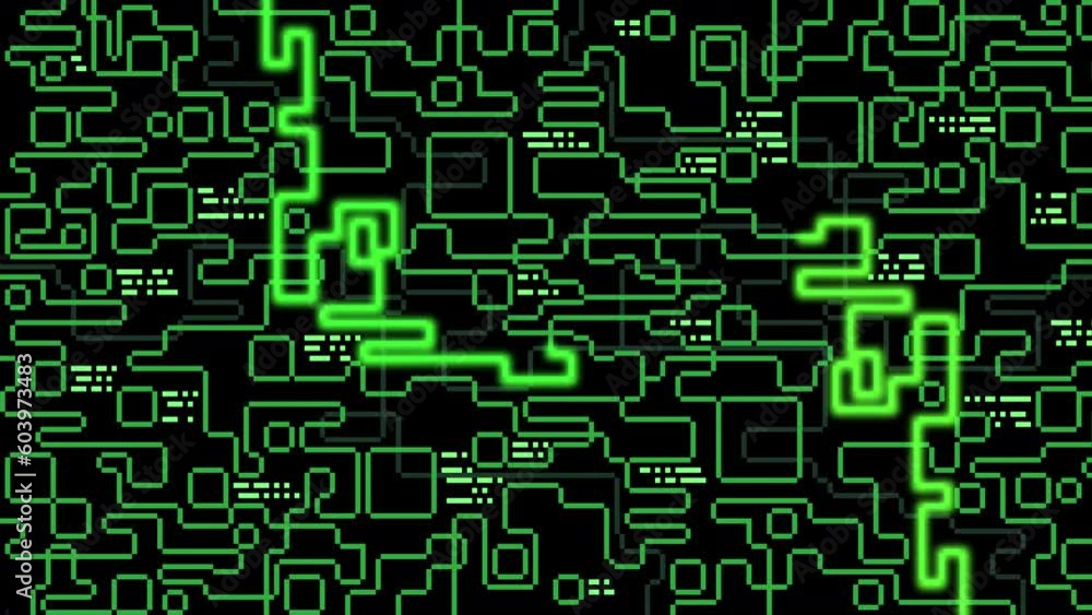 Poster maze, labyrinth. laser ray path background with dynamic glowing neon line. animation of the graphic 