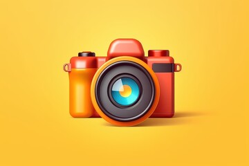 Photo camera with lens and button. 3d vector. Beautiful illustration picture. Generative AI