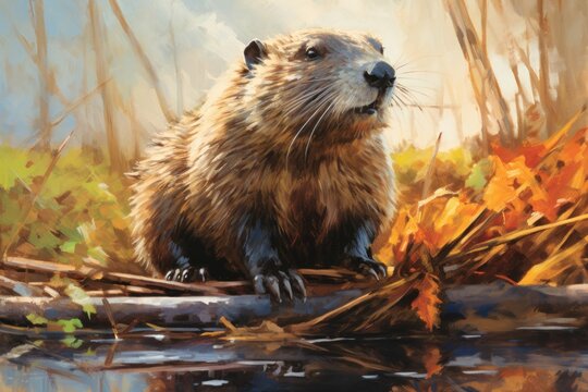 Painting of a beaver, logo. Beautiful illustration picture. Generative AI