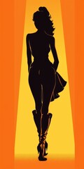 Silhouette of woman in booties, vintage art. Beautiful illustration picture. Generative AI