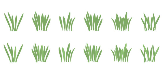 Green grass icon set isolated on white background vector illustration.