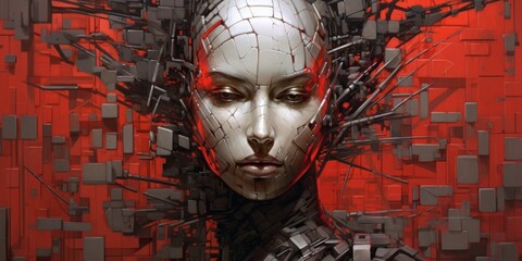 Cyber modified woman face. Beautiful illustration picture. Generative AI