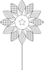 4th of july celebration windmill sunflower freedom day outline coloring