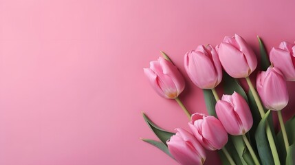 Generative Ai. Tulips on a pink background
