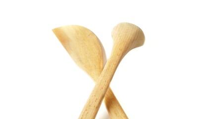 Wooden spatula and cooking spoons. Utensils for the kitchen prepare to cooking food isolated on white background