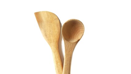 Wooden spatula and cooking spoons. Utensils for the kitchen prepare to cooking food isolated on white background