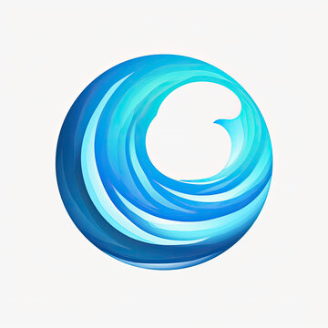Minimalistic logo design including a wavy blue circle including multiple ocean blue segments on a white background