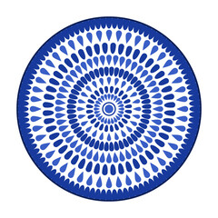 Porcelain plate with traditional blue on white design in Asian style. design pattern for background, plate, dish, bowl, lid, tray, salver, vector illustration art embroidery. leaf and petal plate.