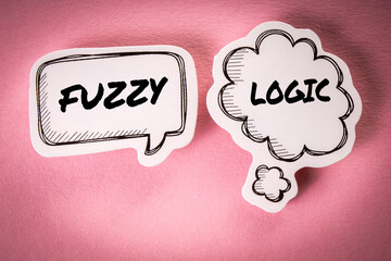 Fuzzy Logic. Communication. Two speech bubbles on a pink background - obrazy, fototapety, plakaty