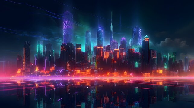 Generative Ai. Neon city © TrySmartArt