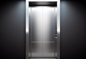 Iron elevator realistic composition with closed doors modern style. Ai. Illustration of luxury hotel or office building corridor interior lift.