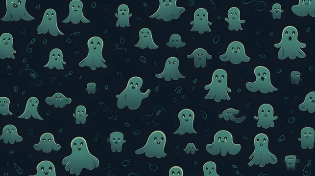 Generative Ai.  Little ghosts on a blue background

