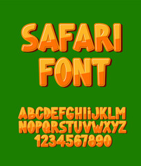 Jungle Safari Cartoon Alphabet. Funky Cool Quirky Font. Kids Funny Letters and Numbers.