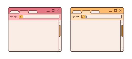 Y2K Browser Web Frames. Cartoon Cute Computer, PC Interface. Acid, Groovy Nostalgic Window Template. Retro Arcade Template for your deisgn (Full Vector)