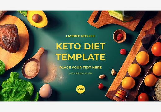 Delicious Breakfast Spread on Green Surface with Knife, fork, and Cutting Board - Stock Photo Keto Diet, Mockup, Template Generative AI