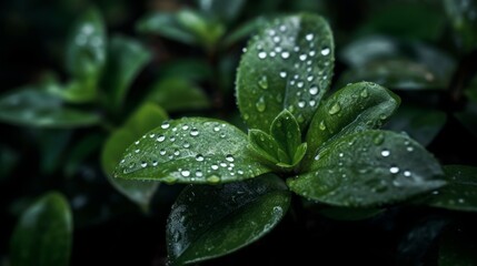 Fototapeta na wymiar rain drops on a green leaf