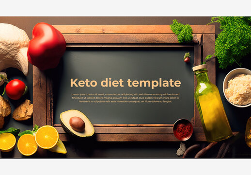 Fresh and Colorful: Fruit and Vegetable Picture Frame with Oil and Utensils - Perfect for Food Bloggers and Healthy Lifestyle Brands Keto Diet, Zero Carbs, Mockup, Template Generative AI