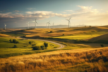 Fototapeta na wymiar Green Landscape with Wind Turbines