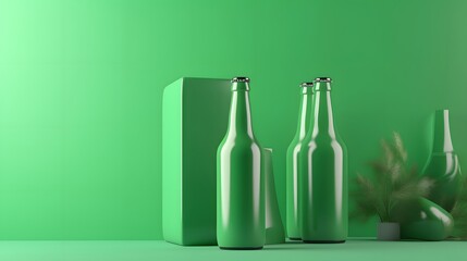 Generative Ai.  Empty bottles on green background

