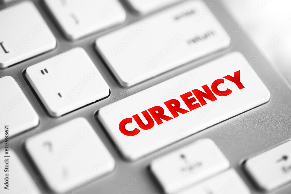 Poster currency text button on keyboard, concept background