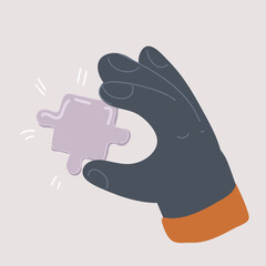 Vector illustration of black Hand holding piece of the puzzles part.