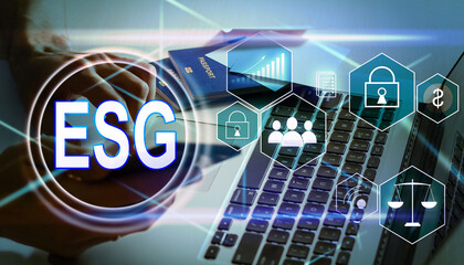 ESG icon concept, virtual screenshot in the concept of environment, society and good governance in sustainable business and ethical on the network