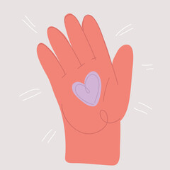 Vector illustration of hands with heart. Concept of charity donation, sisterhood, society, support, healthy life, compassion, love, peace.