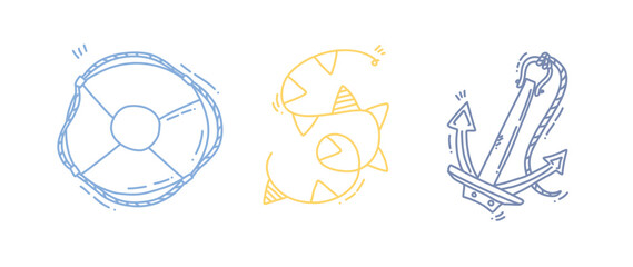 cute vector hand drawn set of nautical elements