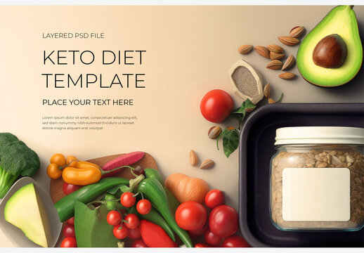 Freshly Labeled Jar Of Food Surrounded By A Colorful Array Of Avocado, Tomatoes, and Peppers - A Perfect Addition To Your Healthy Lifestyle! Keto Diet, Zero Carbs, Mockup, Template Generative AI