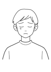 Tシャツの泣く男性（線画）