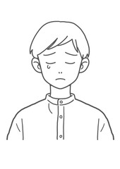 スタンドカラーの泣く男性（線画）