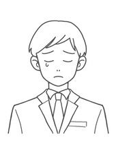スーツの泣く男性（線画）