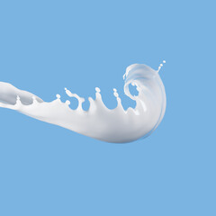 Obraz na płótnie Canvas 3d render dynamic water jet, wavy splash clip art isolated on blue background. twisted liquid shape, wave splash