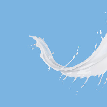3d render dynamic water jet, wavy splash clip art isolated on blue background. twisted liquid shape, wave splash